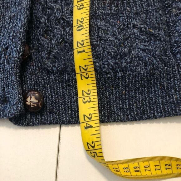 Vtg Carraig Donn Aran Marled Blue Mixed Knit Cardigan Sweater Sz M Cable/Ireland - Picture 13 of 14